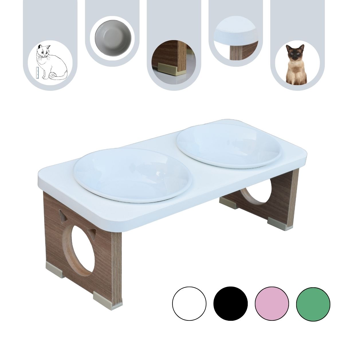 Comedouro Elevado Gato Duplo Pet MDF Colors  Porcelana 