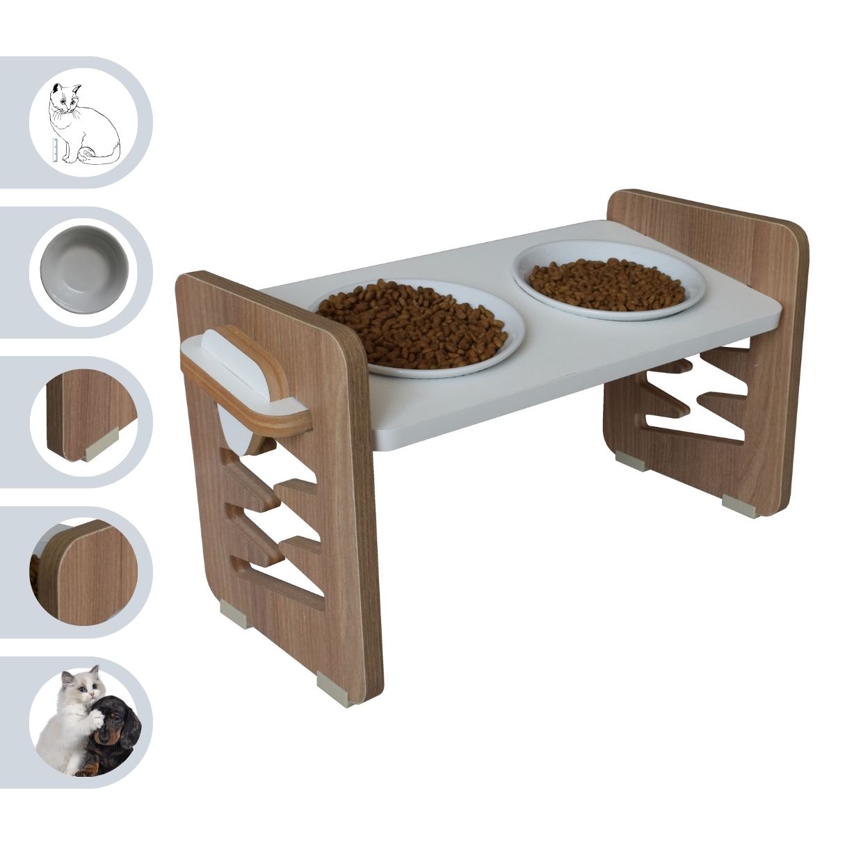 Comedouro Elevado Cães e Gatos Duplo Pet MDF Zig Zag Regulagem Altura