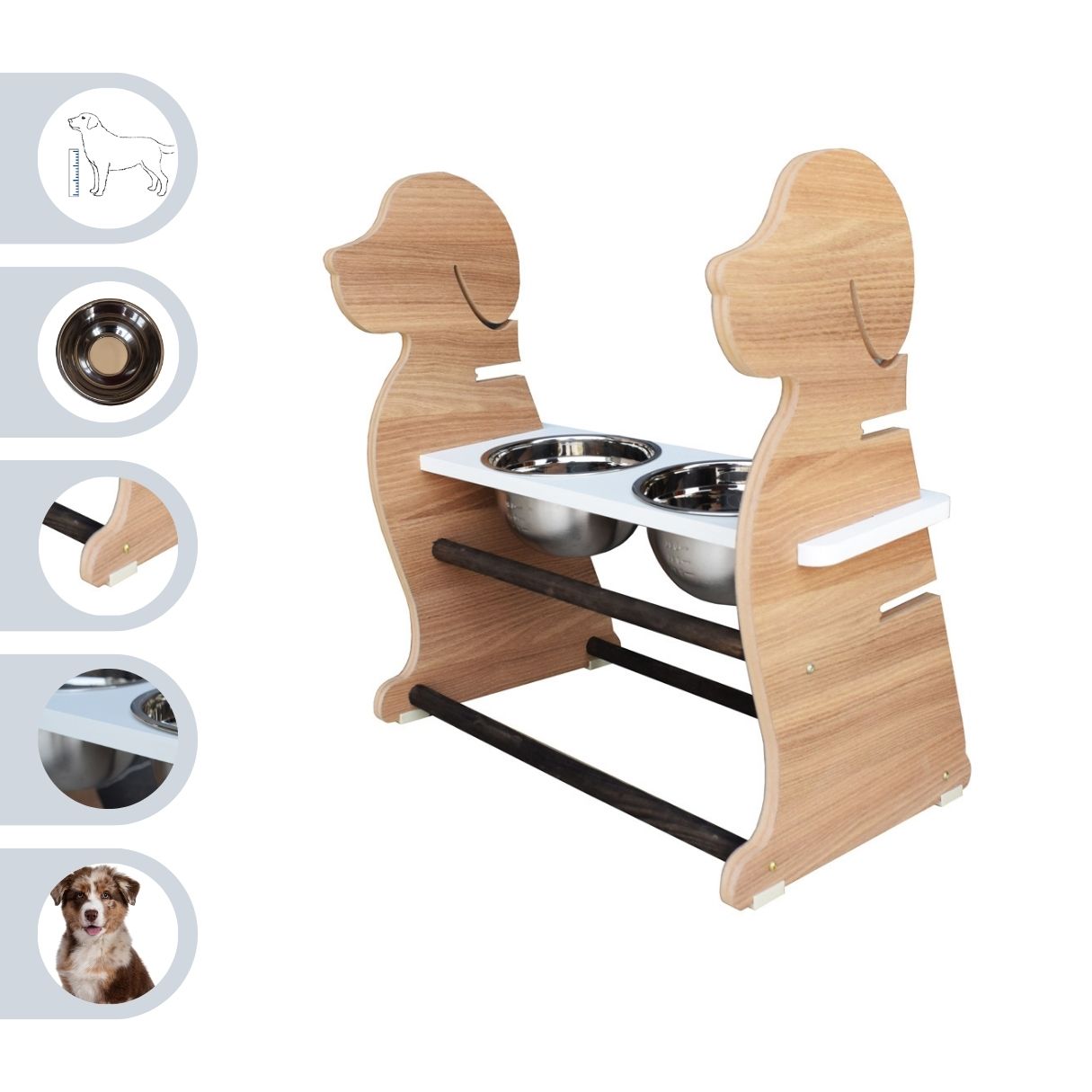 Comedouro Cachorro Grande Elevado Duplo Pet MDF Regulagem Altura