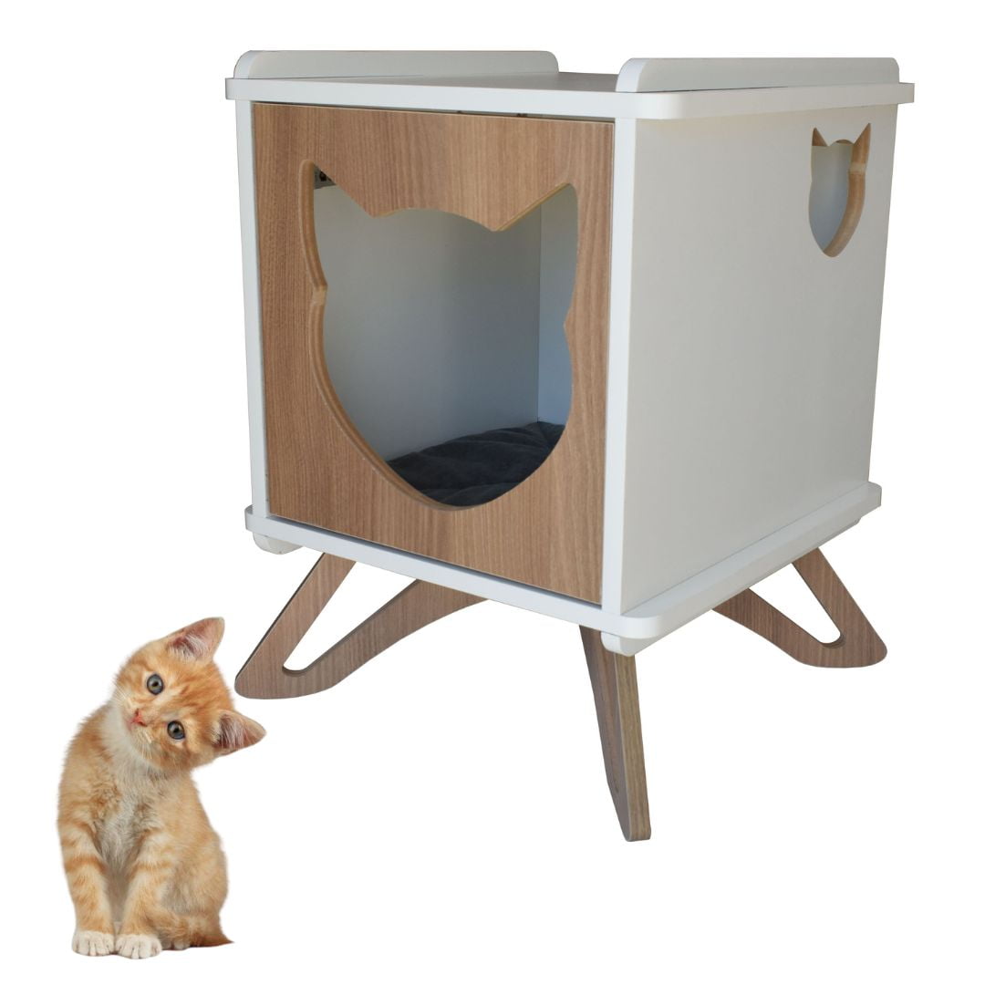 Mesa Cabeceira Gato Pet MDF Felino com Pés