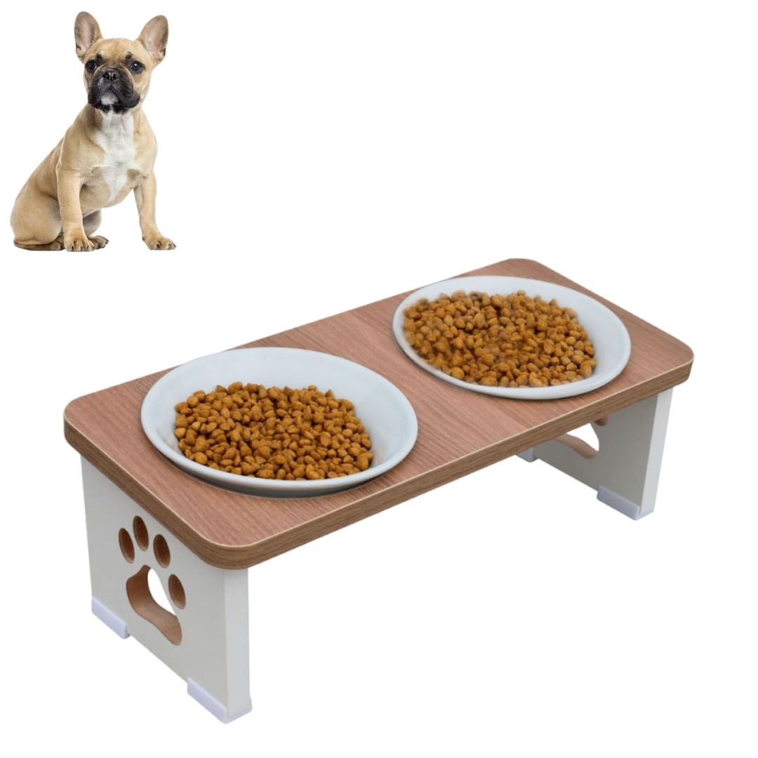 Comedouro Bebedouro Cachorro Elevado Pet Duplo MDF  - Porcelana