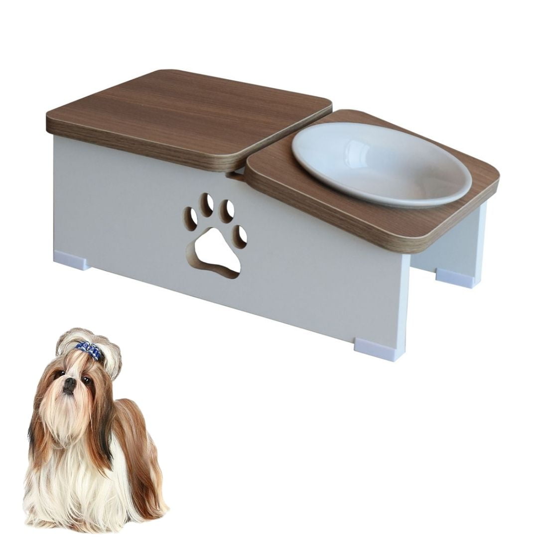 Comedouro Bebedouro Elevado Cachorro Base Hibrido Pet MDF - Porcelana