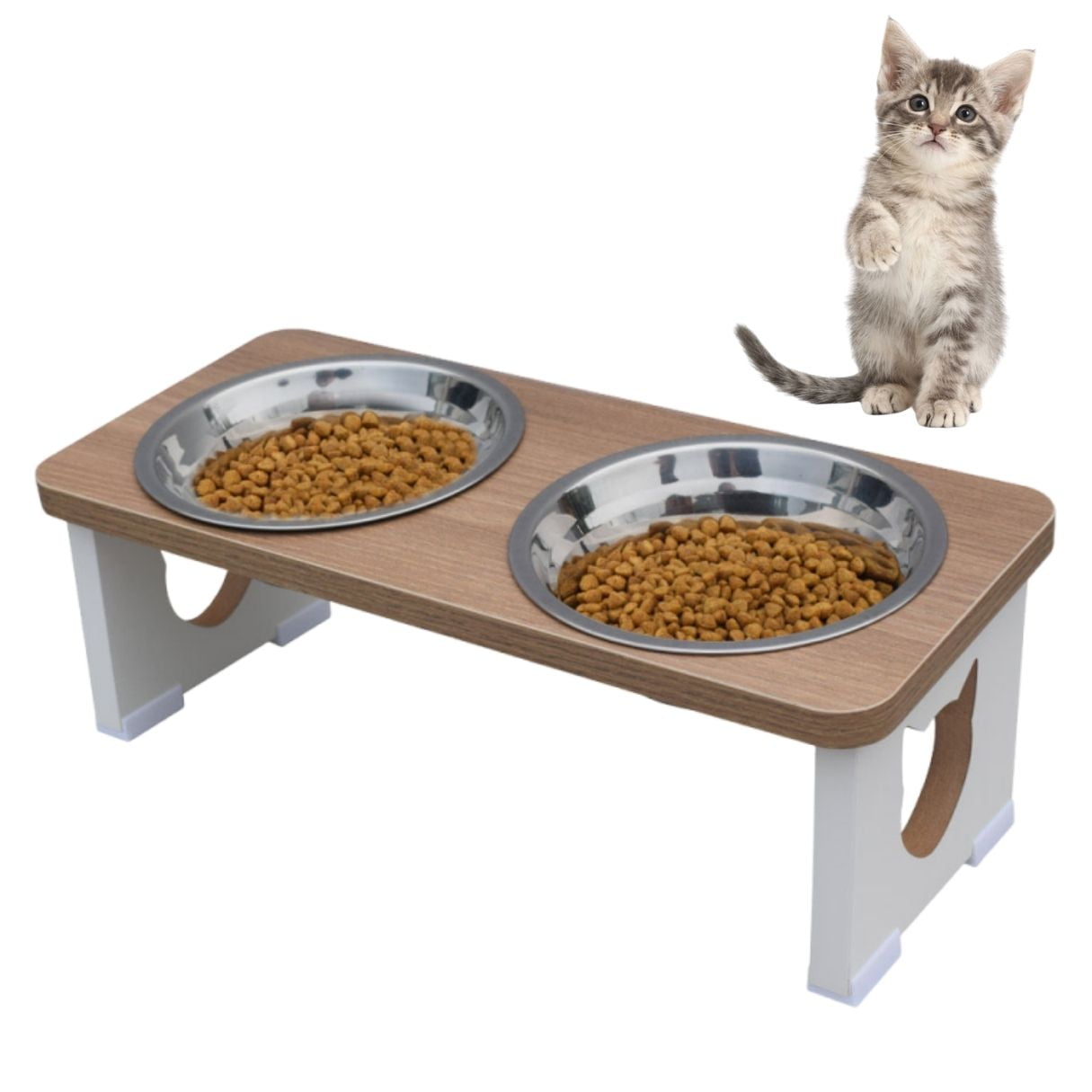 Comedouro Bebedouro Gato Elevado Pet Duplo MDF - Inox