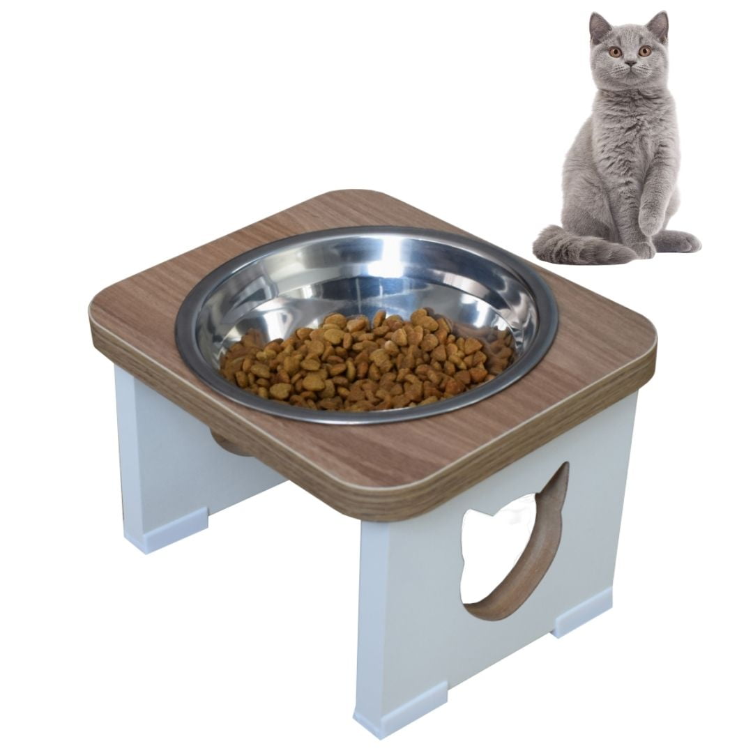 Comedouro Bebedouro Gato Elevado Pet MDF - Inox