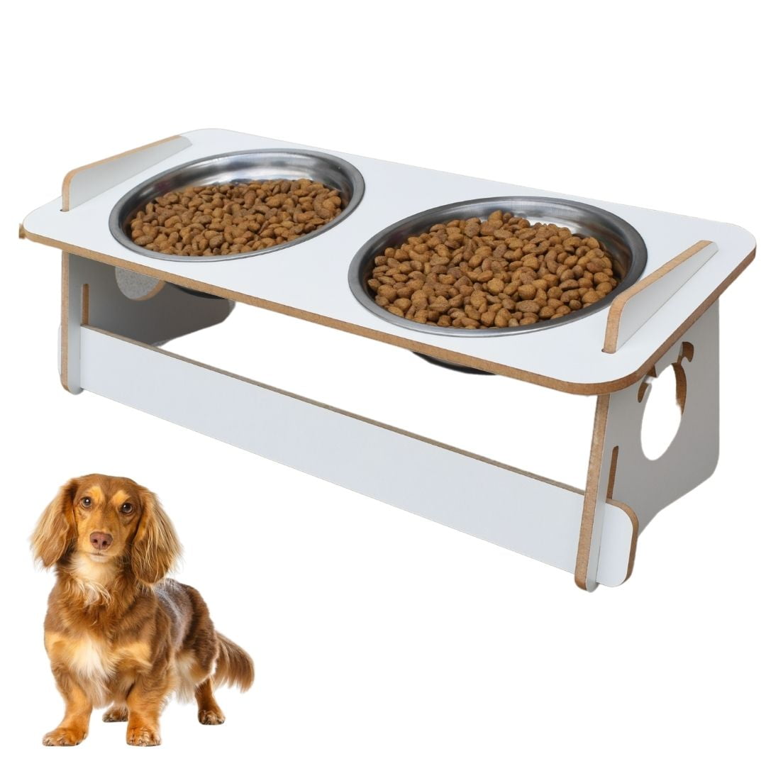 Comedouro Cachorro Elevado Duplo Pet Tigela Ração Inox Saudável - Branco