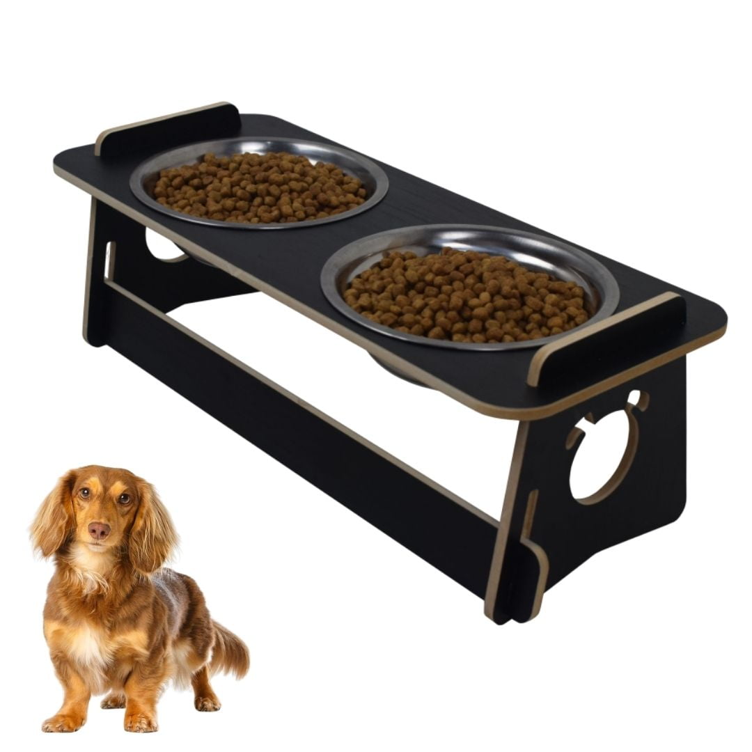 Comedouro Cachorro Elevado Duplo Pet Tigela Ração Inox Saudável - Preto