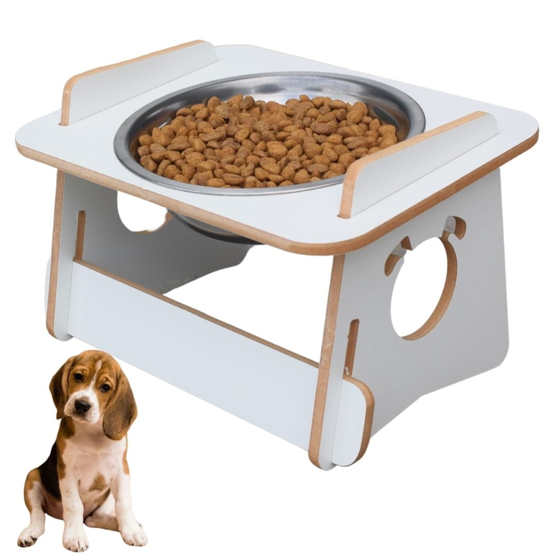 Comedouro Cachorro Elevado Pet Tigela Ração Inox Saudável - Branco