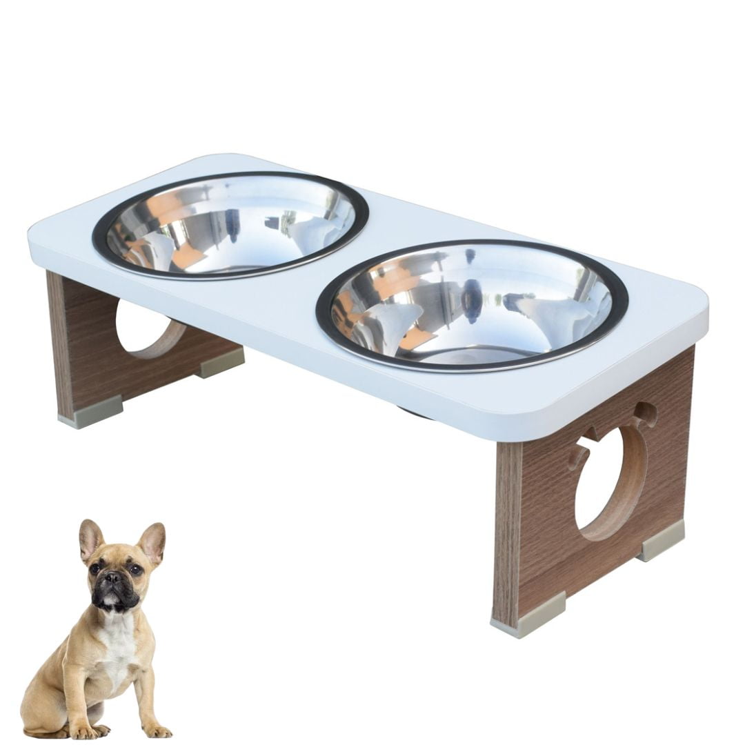 Comedouro Elevado Cachorro Duplo Para Pet MDF Colors - Inox - Branco