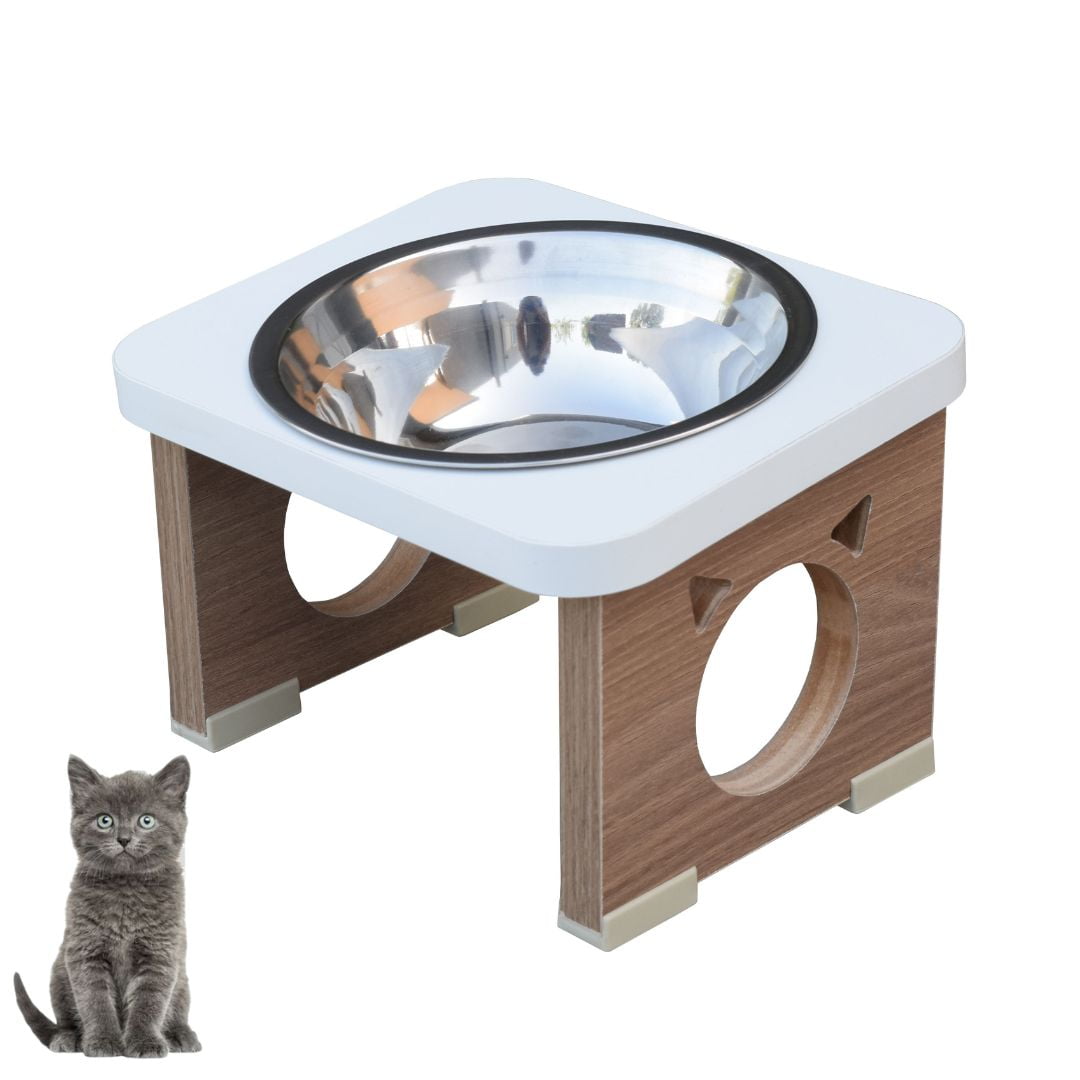 Comedouro Elevado Pet Gato MDF Colors - Inox - Branco