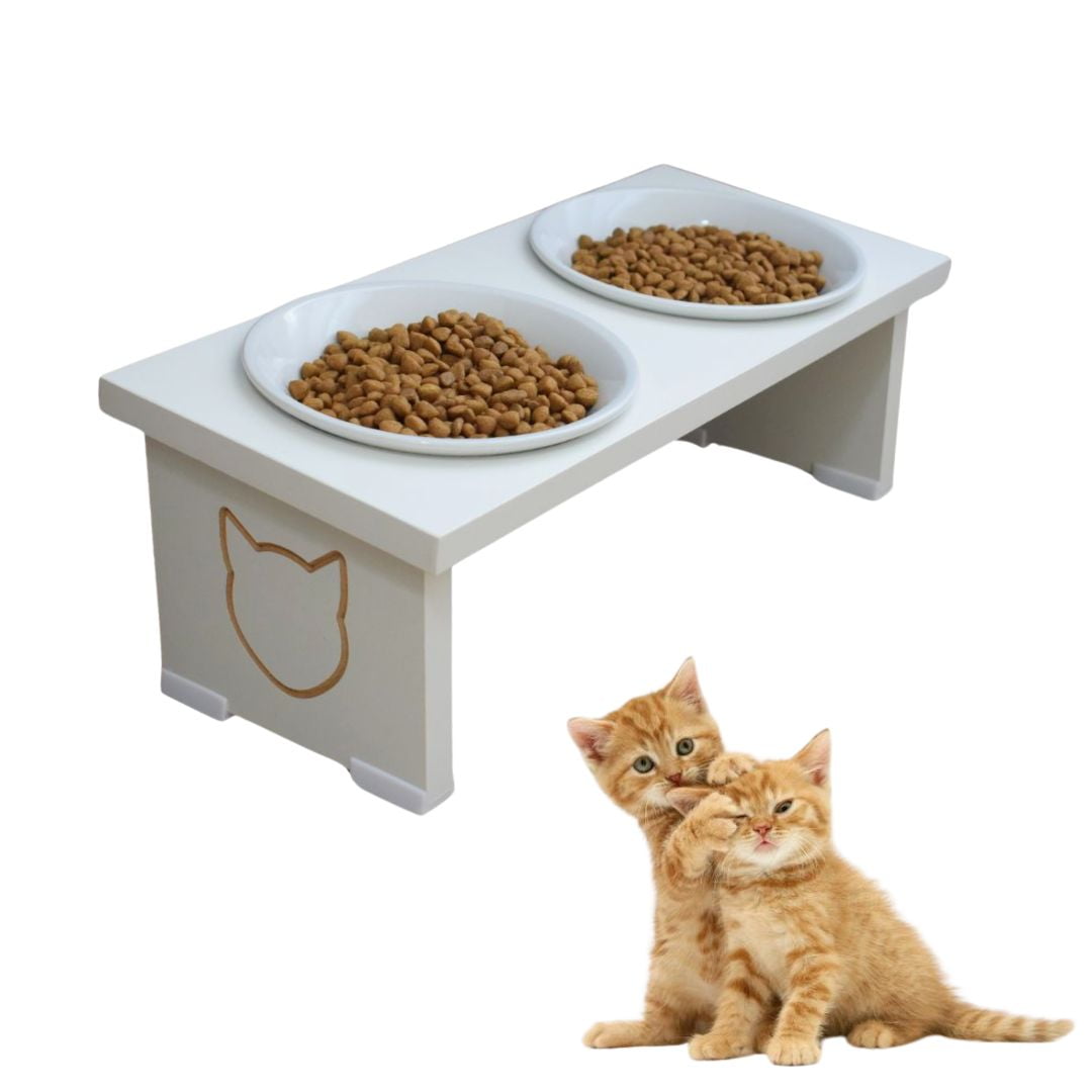 Comedouro Elevado Pet Gato MDF Duo  - Porcelana