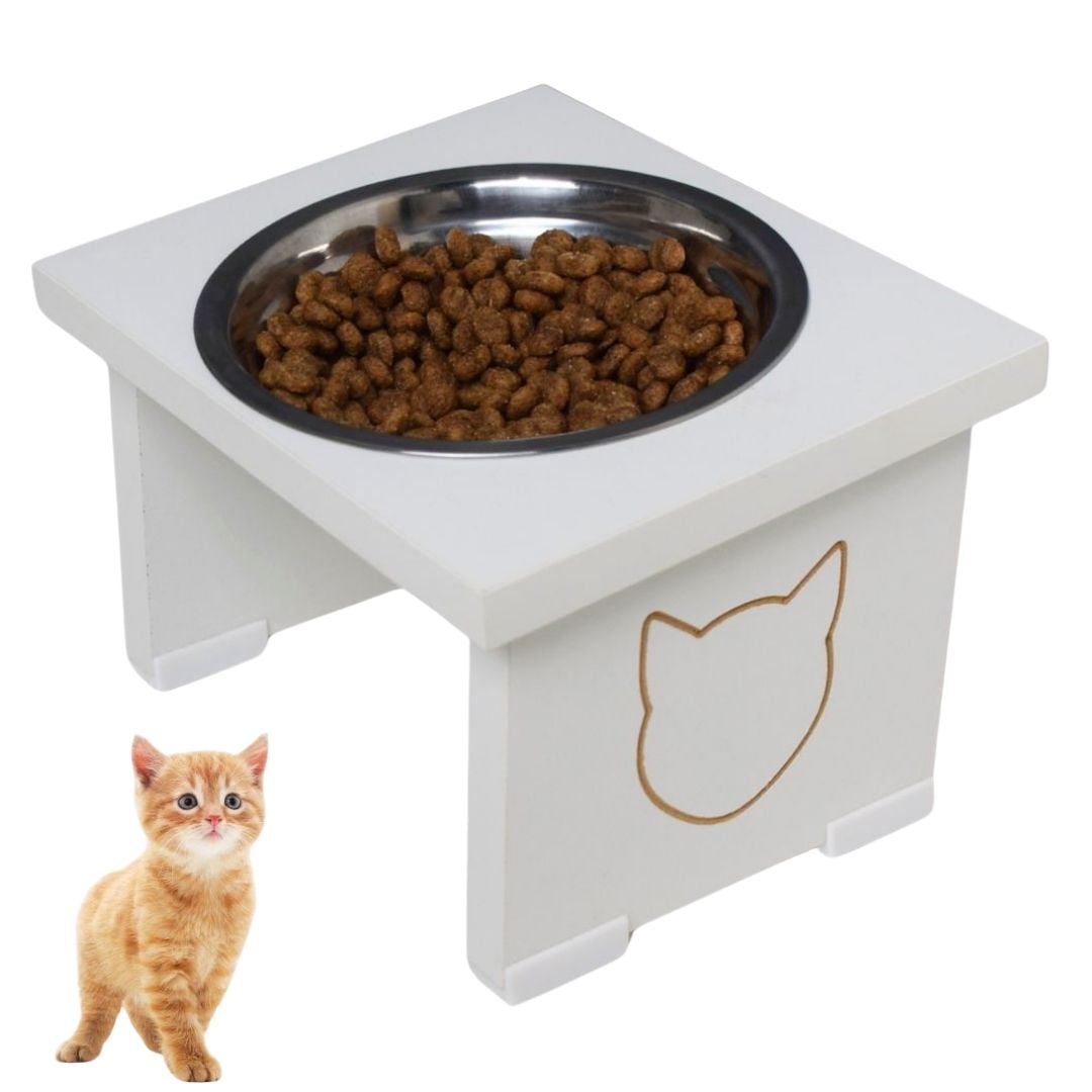 Comedouro Elevado Pet Gato MDF Simple  - Inox