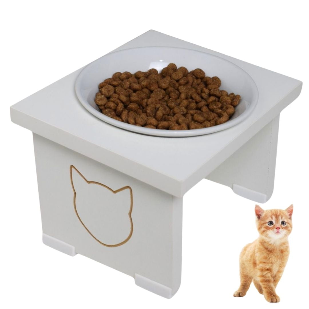 Comedouro Elevado Pet Gato MDF Simple  - Porcelana