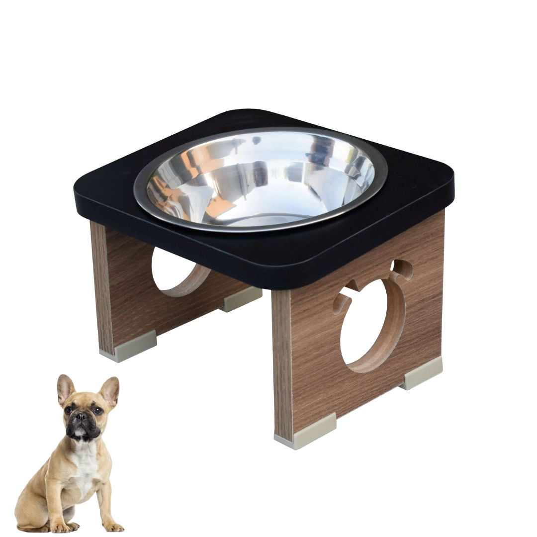 Comedouro Elevado Pet Para Cachorro MDF Colors - Inox - Preto