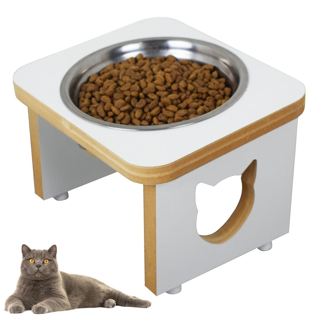 Comedouro Gato Elevado Pet MDF Linha Básica - Branco