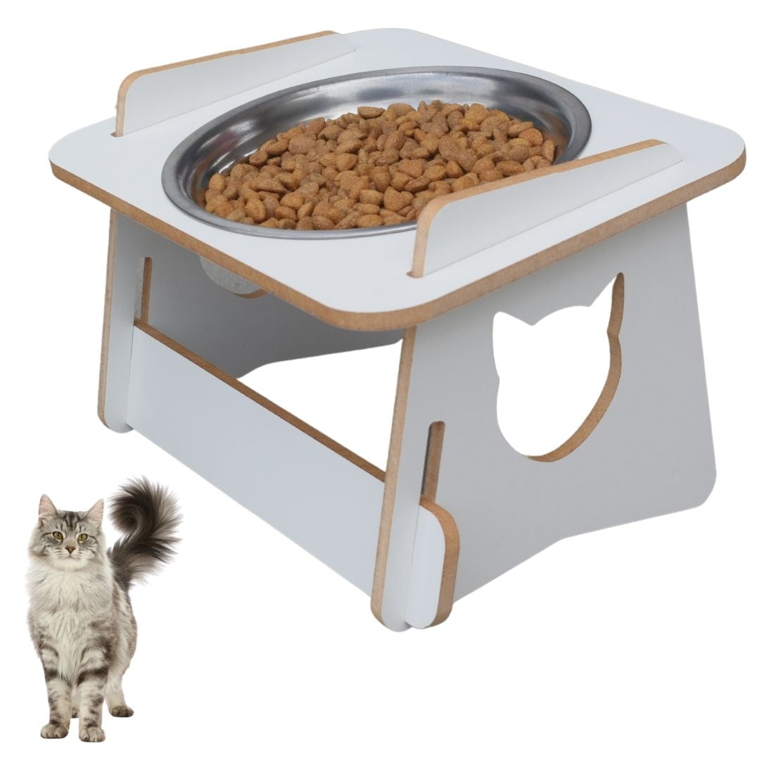 Comedouro Gato Elevado Pet Tigela Ração Inox Saudável - Branco