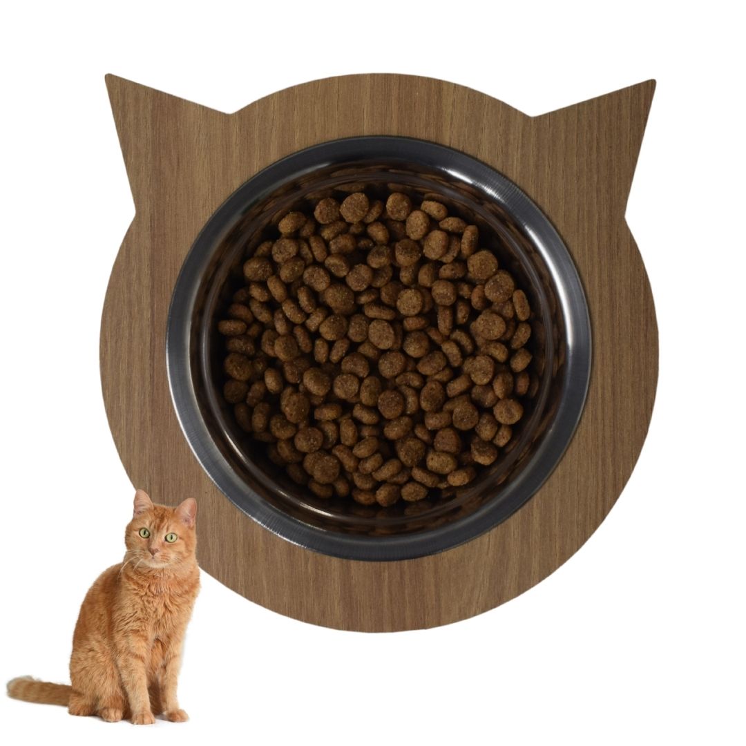 Comedouro Pet Elevado Gato Mdf Miau - Inox