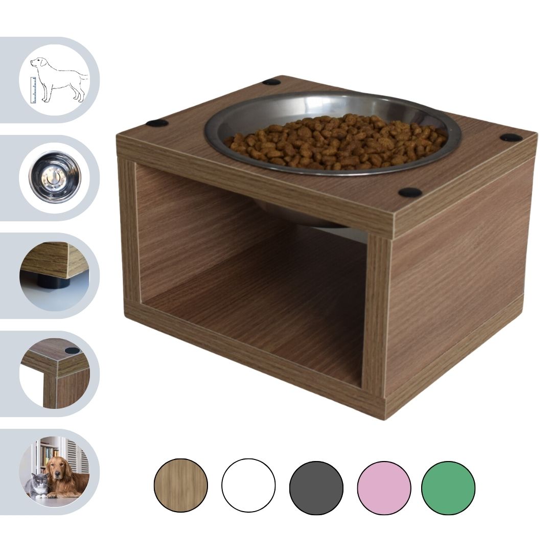 Comedouro Para Gato Cachorro Elevado Pet MDF Luke  Inox 