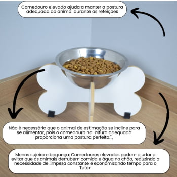 Comedouro de Cachorro Elevado Pet Gato MDF Modelo Osso 15 cm  - Inox