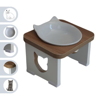 Comedouro Bebedouro Gato Elevado Pet MDF - Porcelana Felino