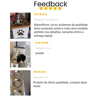 Comedouro Elevado Cachorro Pet Quadruplo Linear MDF - Inox