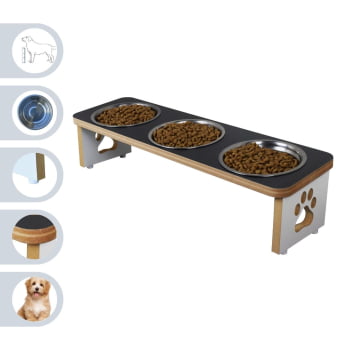 Comedouro Cachorro Elevado Pet Triplo MDF Linha Básica 