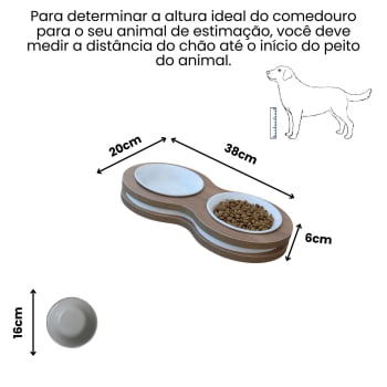 Comedouro Pet Elevado Duplo MDF Cães e Gatos - Porcelana