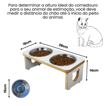 Comedouro Gato Elevado Pet Duplo MDF Linha Básica 