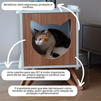 Mesa Cabeceira Gato Pet MDF Felino com Pés