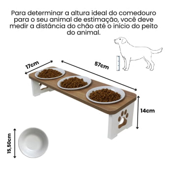 Comedouro Triplo Elevado Cachorro Pet MDF  - Porcelana