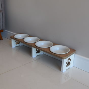Comedouro Elevado Quadruplo Linear Cachorro Pet MDF