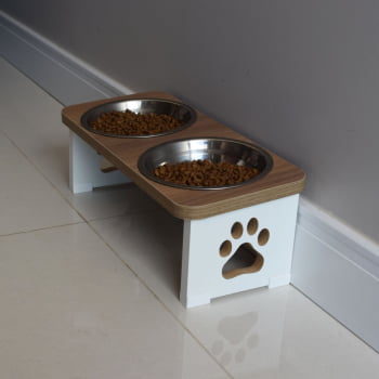 Comedouro Bebedouro Cachorro Elevado Pet Duplo MDF  - Inox