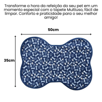 Tapete Comedouro Pet - Pata e Osso Azul e Branco