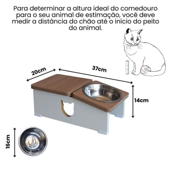 Comedouro Bebedouro Elevado Gato Base Hibrido Pet MDF - Inox