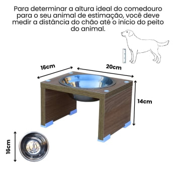 Comedouro Bebedouro Gato Cachorro Elevado Pet MDF Nick  Inox 