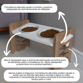 Comedouro Elevado Cães e Gatos Duplo Pet MDF Zig Zag Regulagem Altura