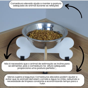 Comedouro de Cachorro Elevado Pet Gato MDF Modelo Osso 11 cm  - Inox