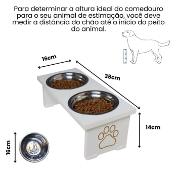 Comedouro Elevado Pet Cachorro MDF Duo  Inox e Porcelana