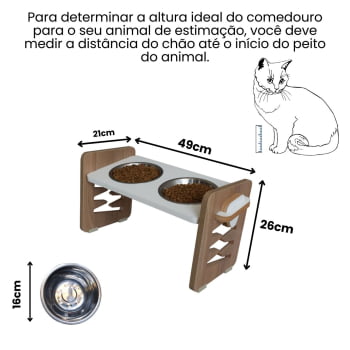 Comedouro Elevado Cães e Gatos Duplo Pet MDF  Zig Zag Regulagem Altura  - Inox