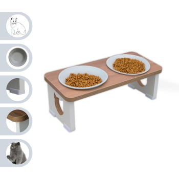 Comedouro Bebedouro Gato Elevado Pet Duplo MDF - Porcelana