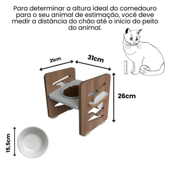 Comedouro Elevado Cães e Gatos Pet MDF Zig Zag Regulagem Altura - Porcelana