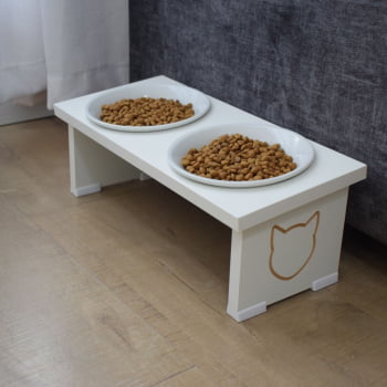 Comedouro Elevado Pet Gato MDF Duo  - Porcelana