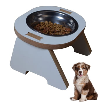 Comedouro Inclinado Cachorro Gato Pet MDF Branco Minimalista TEMOO