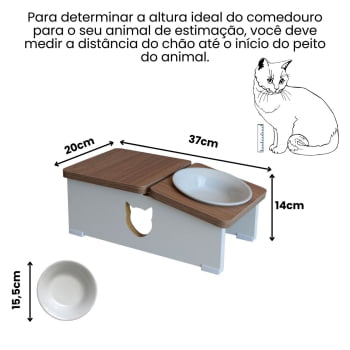 Comedouro Bebedouro Elevado Gato Base Hibrido Pet MDF 