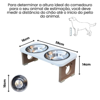 Comedouro Elevado Cachorro Duplo Para Pet MDF Colors - Inox - Branco