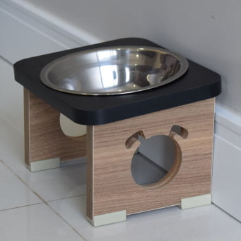 Comedouro Elevado Pet Para Cachorro MDF Colors - Inox - Preto