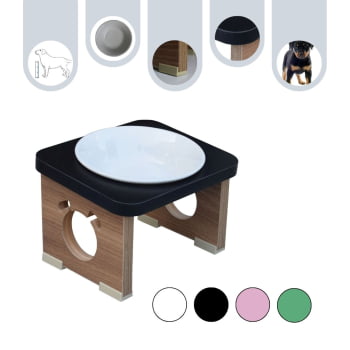 Comedouro Elevado Pet Para Cachorro MDF Colors - Porcelana - Preto