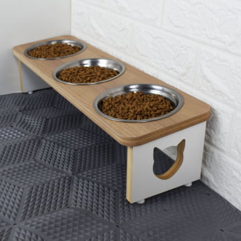 Comedouro Gato Elevado Pet Triplo MDF Linha Tradicional