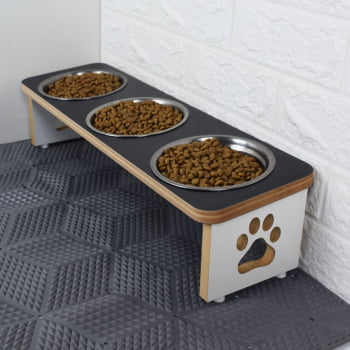 Comedouro Cachorro Elevado Pet Triplo MDF Linha Básica 