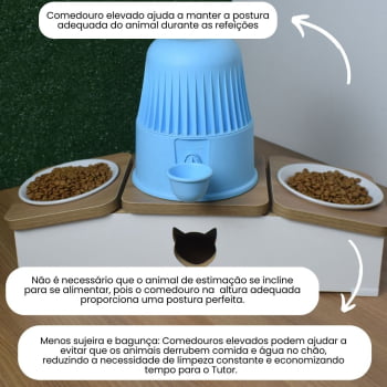 Comedouro Hibrido Duplo Gato Base Bebedouro Pet MDF