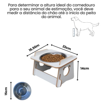 Comedouro Cachorro Elevado Pet Tigela Ração Inox Saudável - Branco